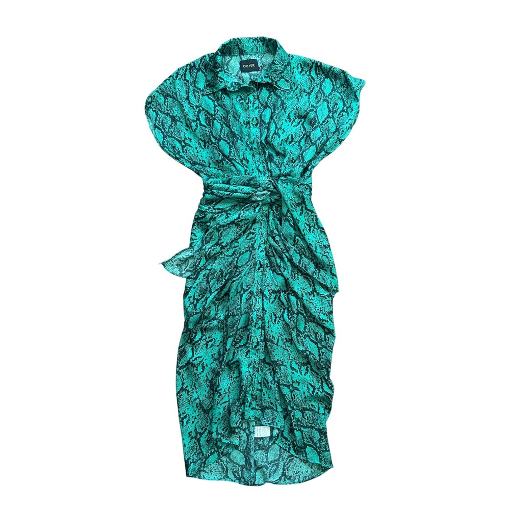 DO+BE Emerald Venom Tie-Waist Midi Dress Women's Small Snake Print Cap Sleeve - Picture 4 of 12